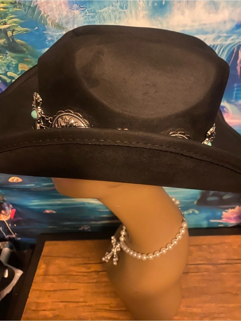 NEW Black Western Cowboy Hat with Turquoise-Style Concho Band 🤠🖤